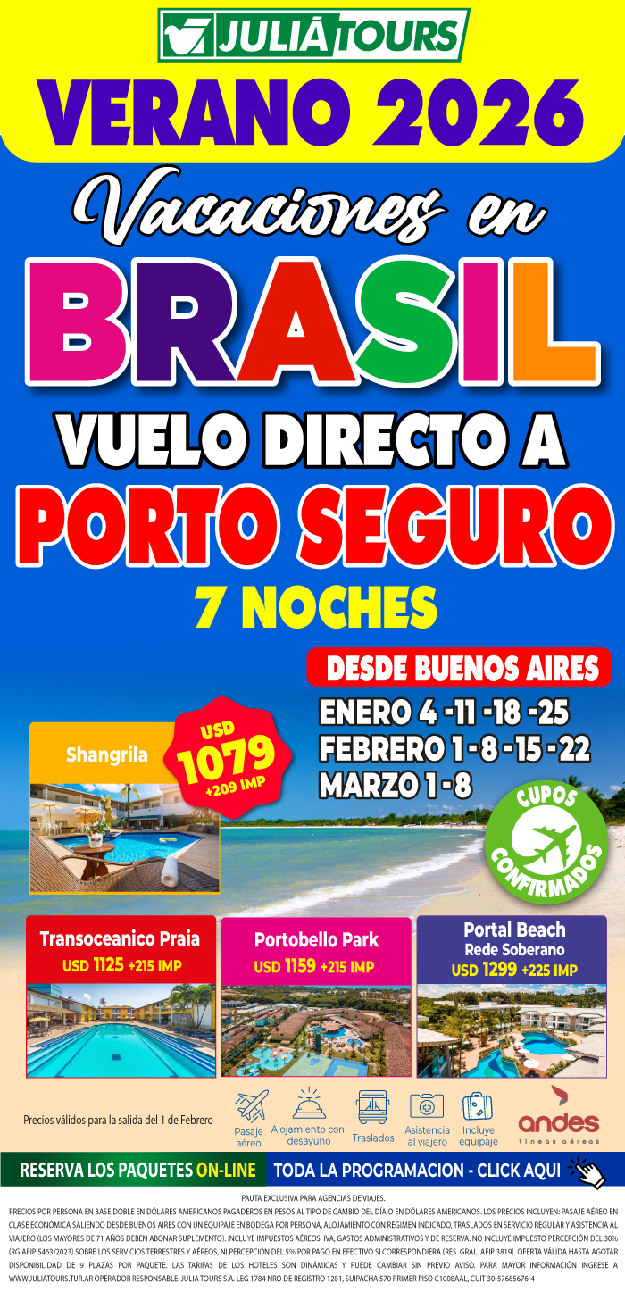 BRASIL VERANO 2026 PORTO SEGURO VUELO DIRECTO